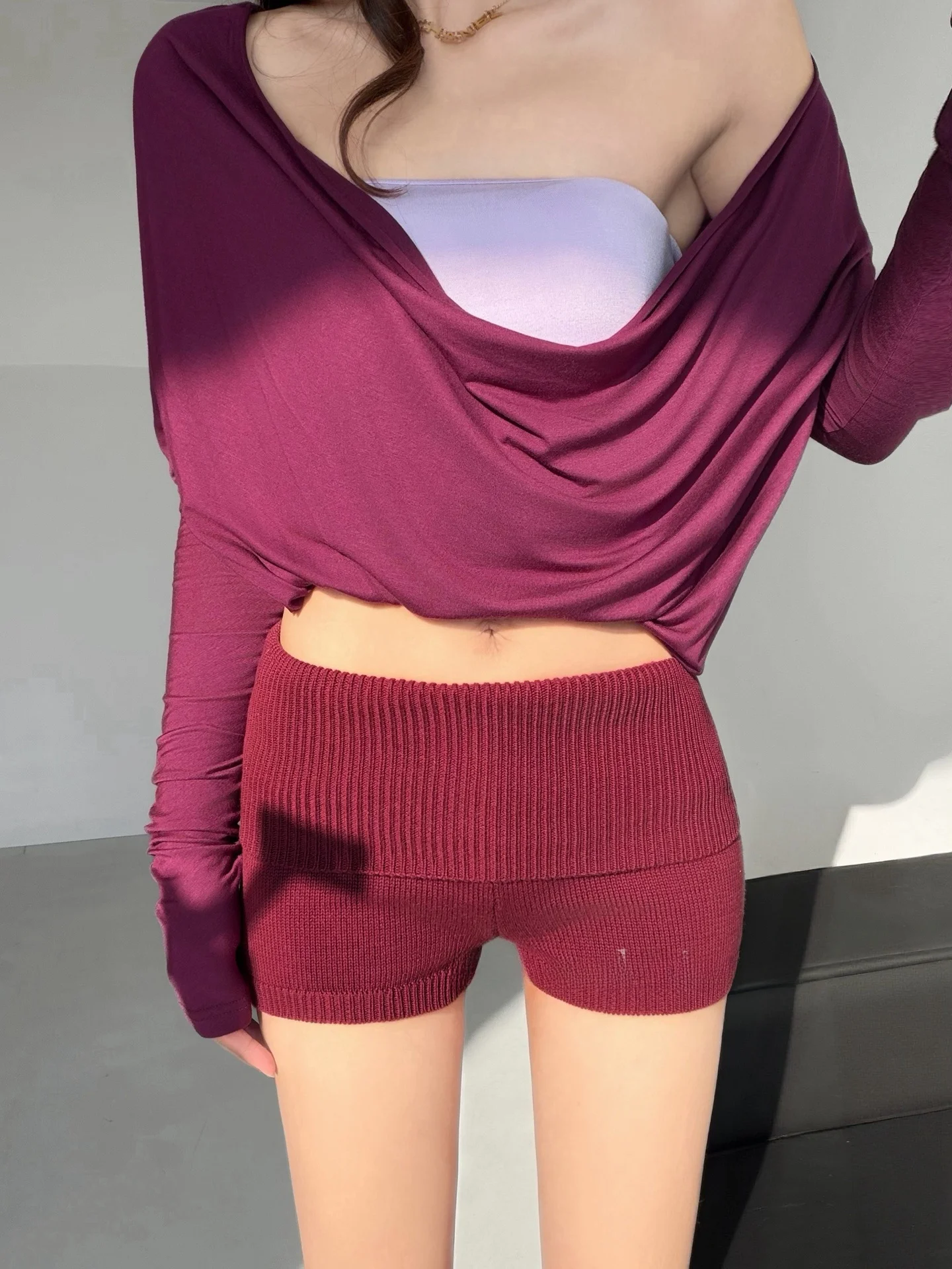 

Rebellious Thousand Misses Early Spicy Girl Knitted Shorts Women's Low Waist Tight Slimming Butt Covering Casual Sports Low W...