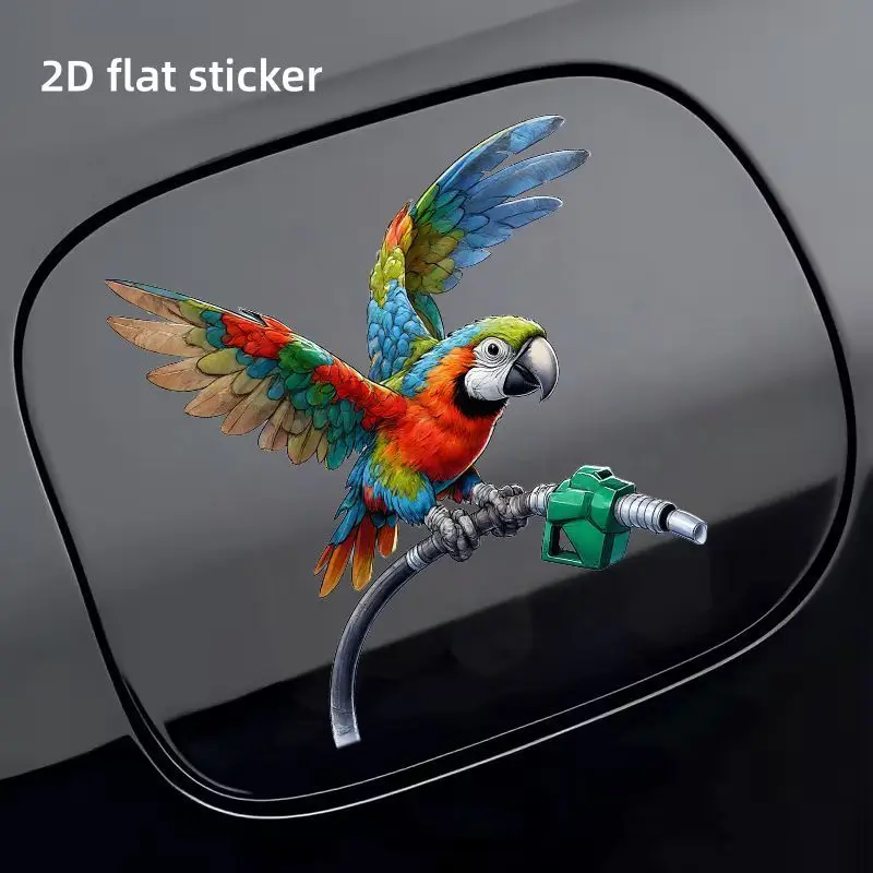

Colorful Parrot Perched on Green Fuel Nozzle Car Fuel Tank Cap Sticker