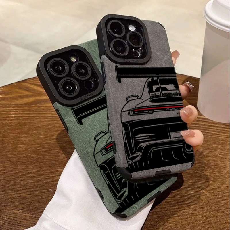 Image of Coole Sportwagen-Handyhülle für iPhone 17 16 Pro 15 Plus 14 13 12 11 Pro Max 17 Air XR X XS 7 8 Plus SE 2022 Kunstleder-Cover
