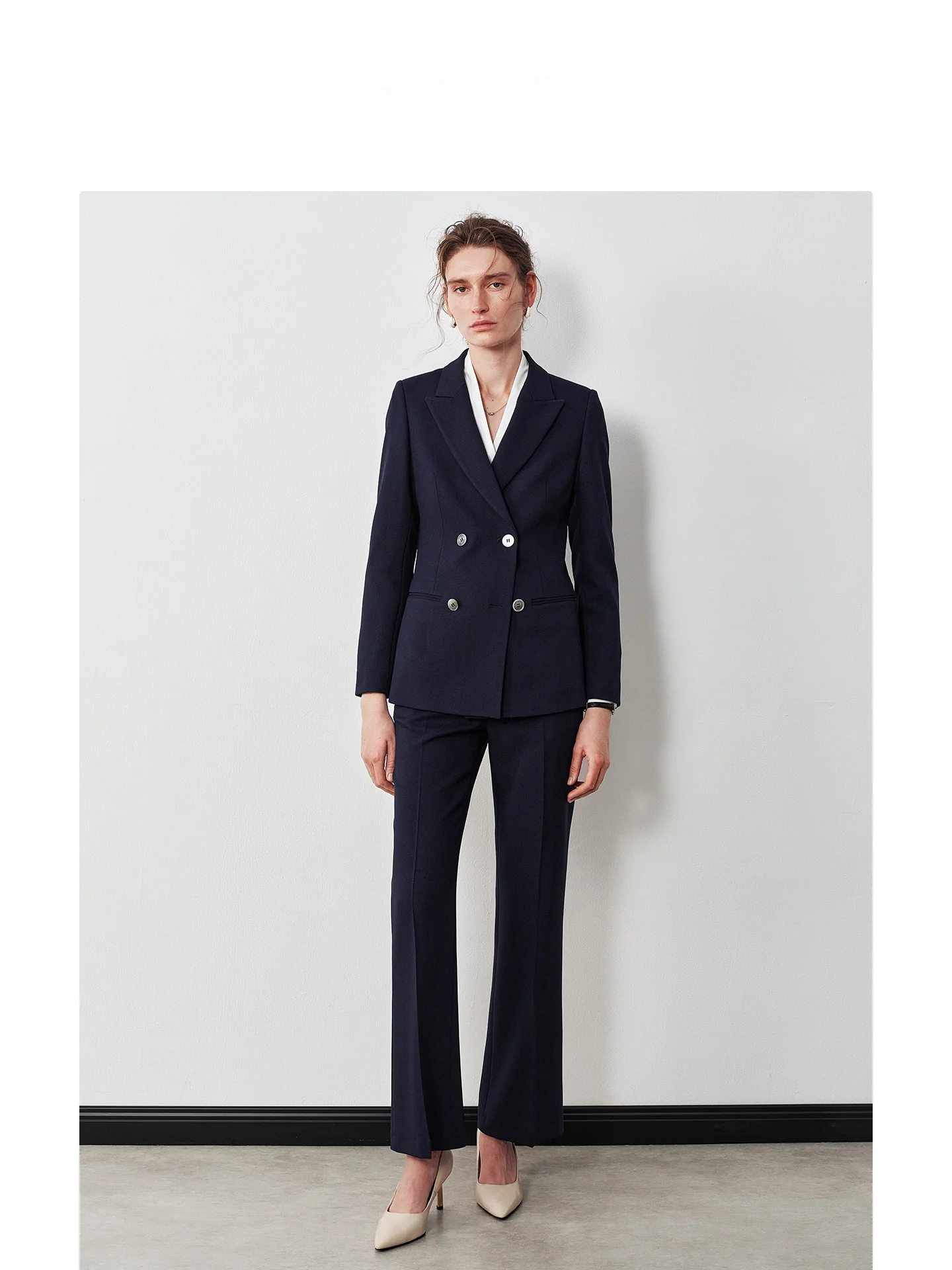 

Профессиональный синий костюм для женщин, карьерная одежда на пуговицах, наряд для интервью, двубортный костюм из полиэфирного волокна, длинный све