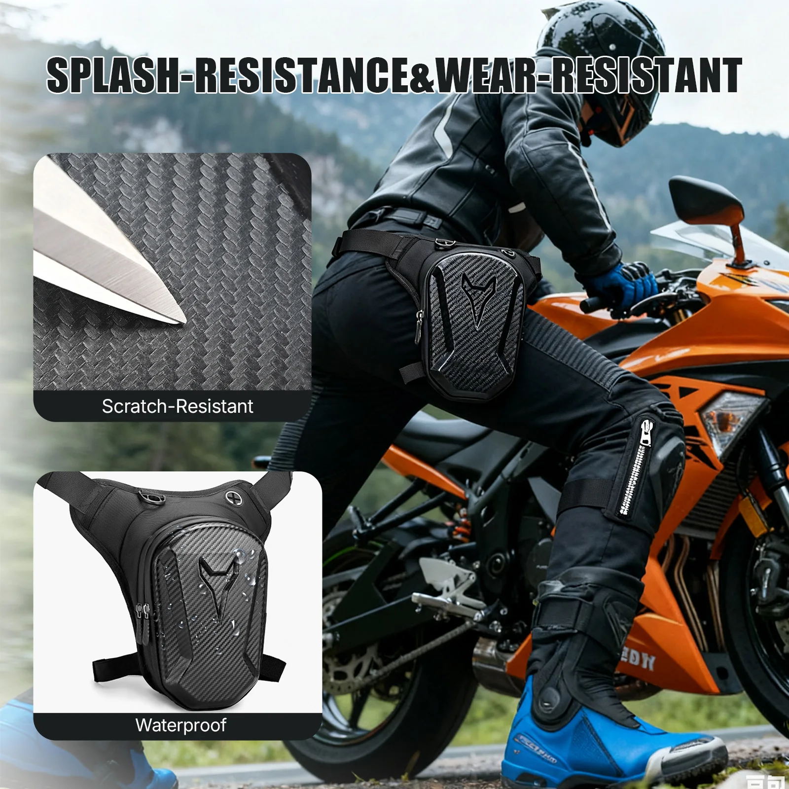 Motorcycle Leg Bag, Waterproof EVA Hard Shell Hip Waist Pouch, Bicycle Crossbody Bag for Outdoor Riding Sports