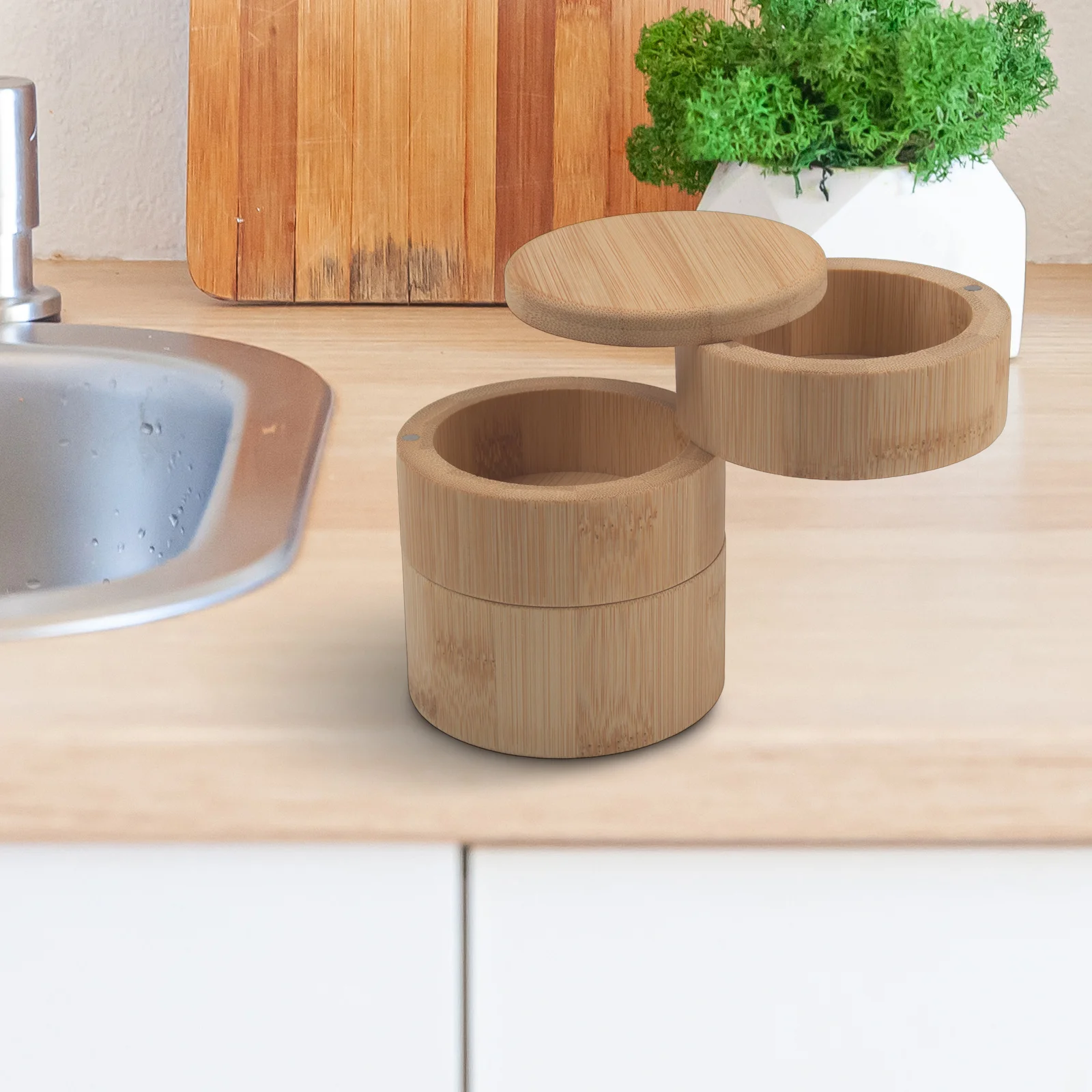 Cooking Preparation 16x9x9cm Three-layer Spice Container Compact Kitchen Storage Jar Wooden Jar Anti-slip Base Design