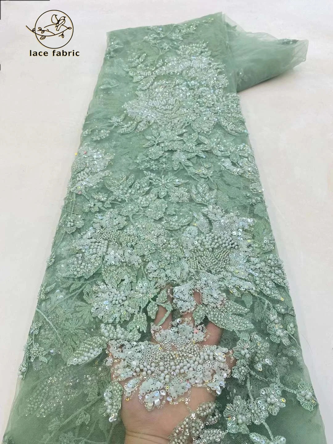 NigWin-Tissu en dentelle perlée à paillettes pour mariage, perles de broderie françaises, raphand, luxe, dernier, 2023