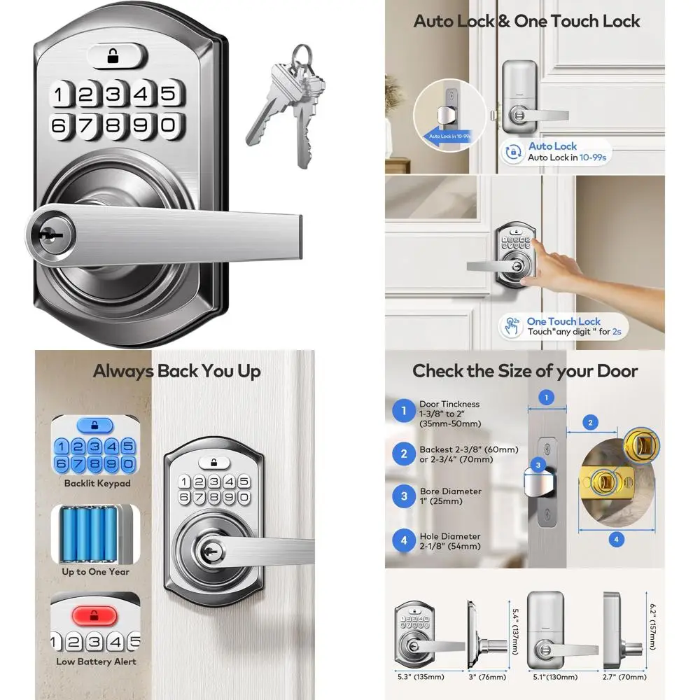 

Цифровой дверной замок с ручкой - Умный электронный замок для межкомнатных дверей, защита от взлома, автоматическая блокировка, функция проходной двери, простая установка, безопасность