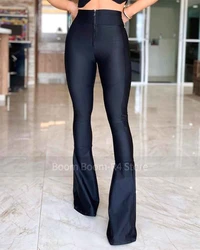 Reiß verschluss ausgestellte Strumpfhose Mode schwarz pu Lederhose Frauen mittlere Taille dünn Push-up Leggings hohe Elastizität Hose ausgestellte Hose