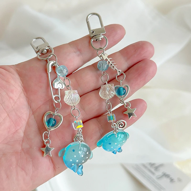 

Ocean Theme Mobile Phone Chain Marine Animal Beaded Keyring Shark Phone Charm Bag Pendant Accessory