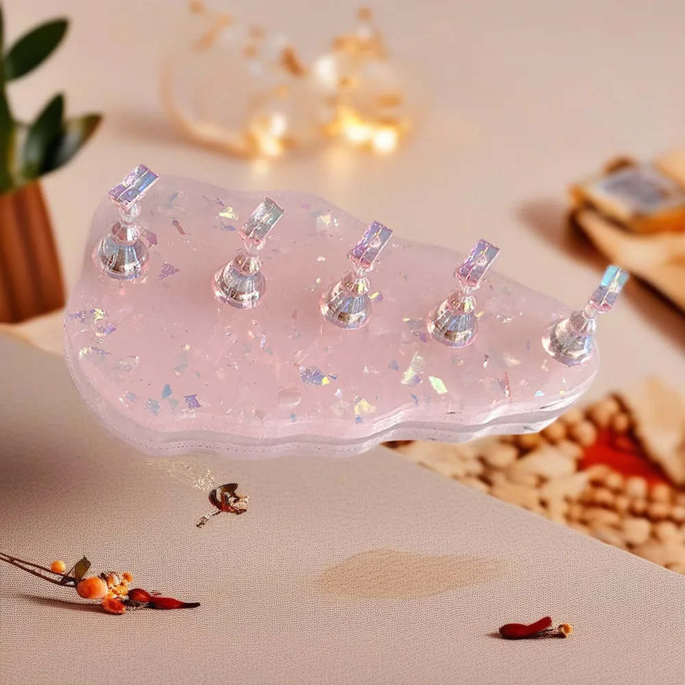 グリッターオーロラカラーのネイルスタンド、マグネット式ネイルチップホルダー、ネイルアート、フェイクネイルデザイン、再利用可能な接着ツール