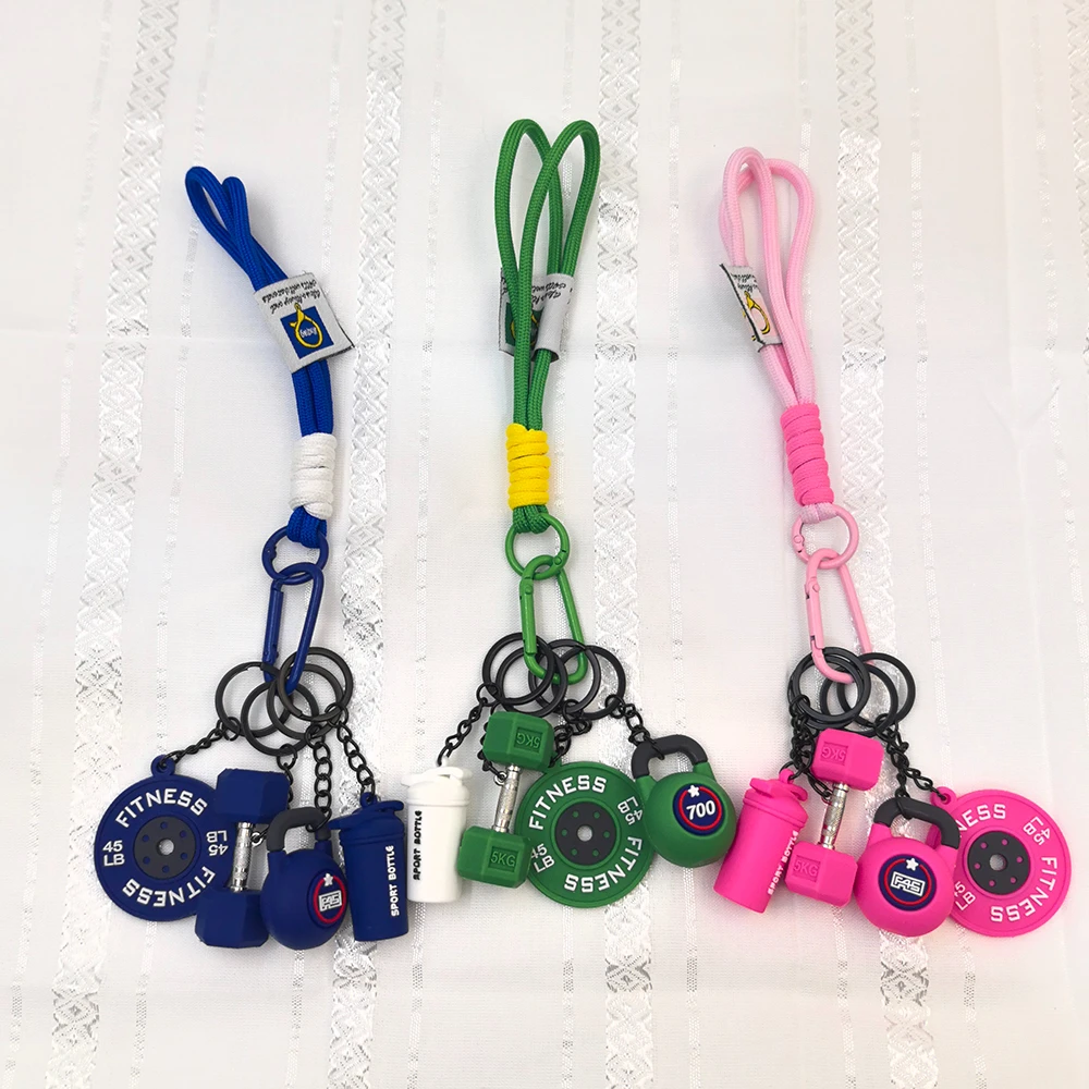 5 In 1 Fitness Keychains Gym Barbell Key Chain Weightlifting Keyring Silicone Weight Plate Workout Gifts Detachable Bag Pendants