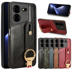 럭셔리 가죽 커버 손목 밴드 핸드 스트랩 킥스탠드 금속 링 쉘, Tecno Pova 5 Pro LH8n 휴대폰 케이스