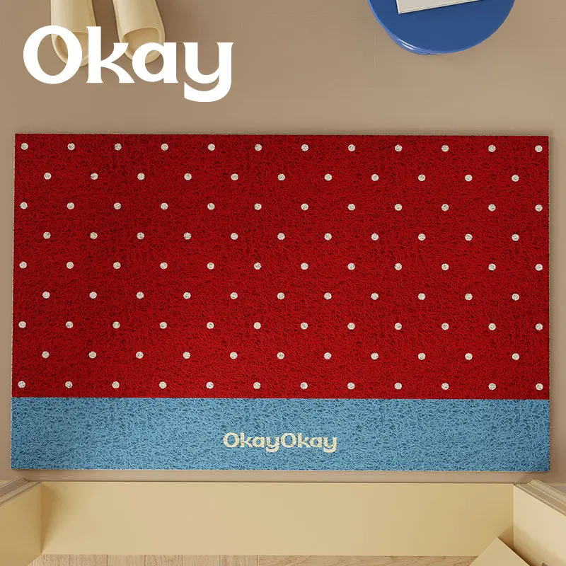 Retro Polka Dot Letter Printed PVC Loop Doormat Cuttable Wear‑Resistant Anti‑Slip Entrance Welcome Floor Mat Home Decor