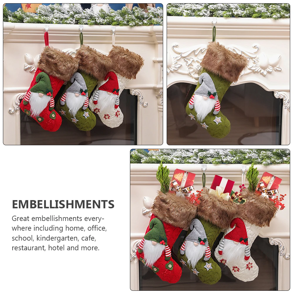 

1pc Faux Green Knitted Sock Candy Sweets Hanging Pouch Mini Christmas Stockings Eco Xmas Gift Bag Fireplace Wall Decor