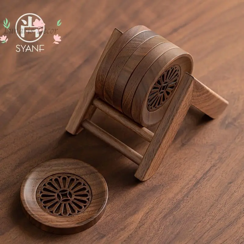 Solid wood coaster household high-grade walnut anti-scalding insulation pad tea saucer teacup pad kung fu tea set tea