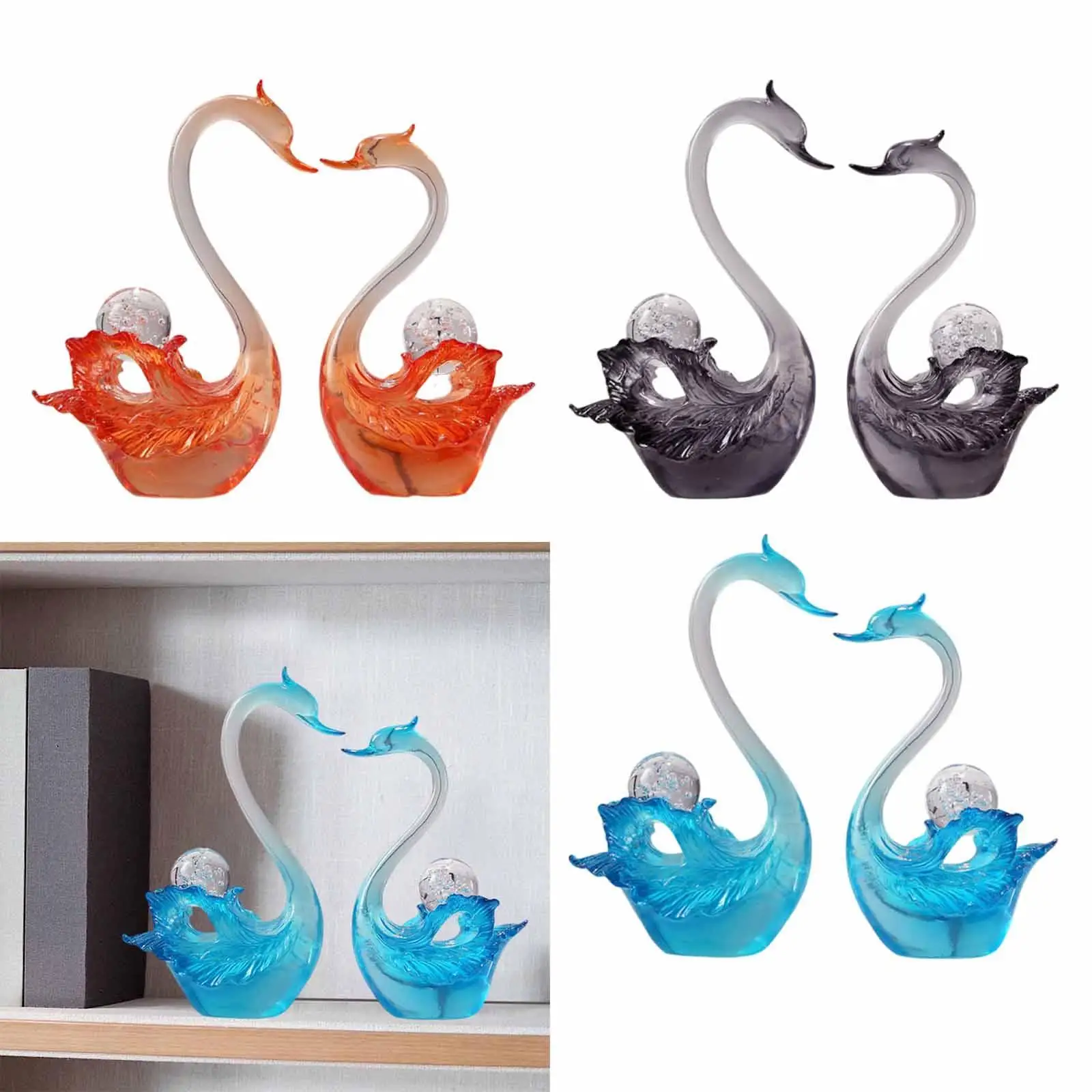 

2x Swan Couple Statue Centerpiece Resin Figurine for Home Shelf Windowsill