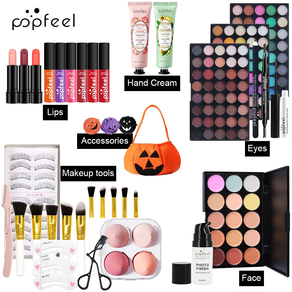 Best-Selling Popfeel Makeup Kit Full Set Eyeshadow Eyeliner Brow Lip Gloss Concealer Halloween Stage Gifts for Women Cosmetics