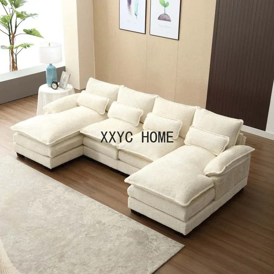 

Большой U-образный диван, современный модульный секционный диван с пуфиками, приятный для кожи и прочный диван, двусторонний диван для гостиной