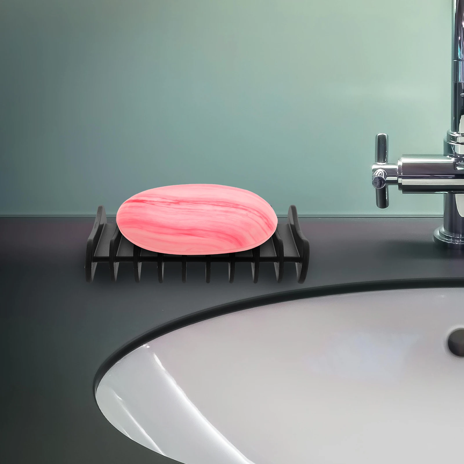 

4Pcs Silicone Soap Holder Self-Draining Tray Black Anti-Slip Bathroom Kitchen Shower Countertop Soap Drying Rack