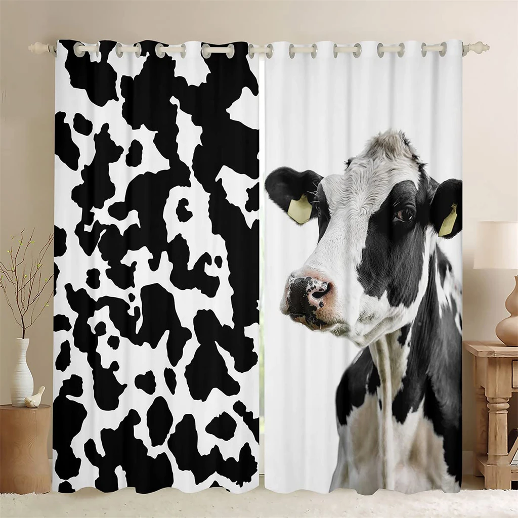 2 Piece Floral Animal Fur Creative Curtains Colorful Cute Cow Fit Living Room Luxury Bedroom Kitchen Balcony Window Decor