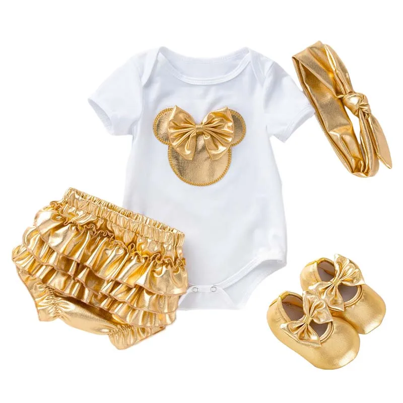 Bebê recém-nascido Gold Mouse Traje Roupas, Macacão de Algodão Infantil, Bloomers, Shorts, Ternos para Toddler Aniversário Roupas