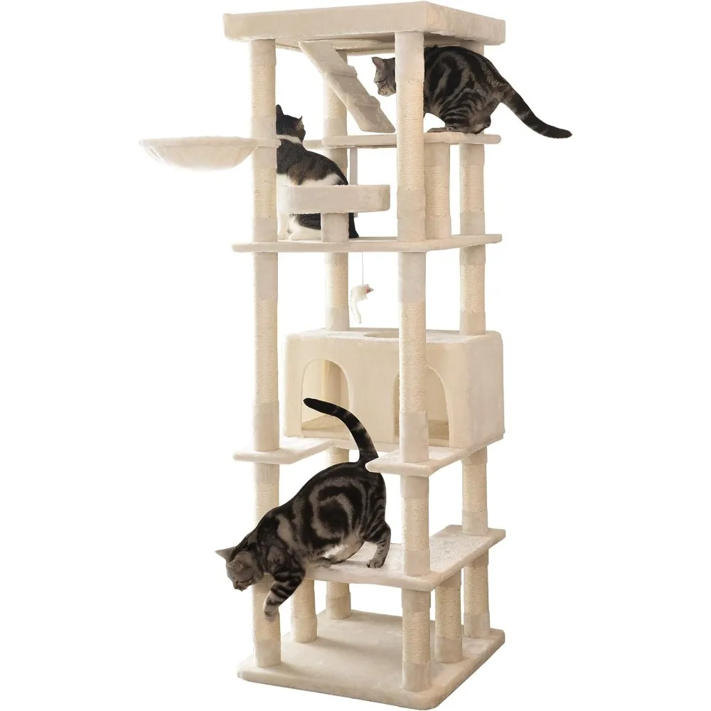 

74.8 inches Large Cat Tree with Sisal-Covered Scratching Posts & Condo, Tall Cat Tower Entertainment Playground Furniture f