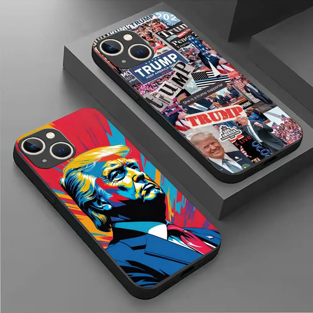 America President Donald Trump Phone Case For iPhone 16 15 14 13 12 11 X XR XS 8 Plus Mini Pro Max Soft black Shockproof Cover