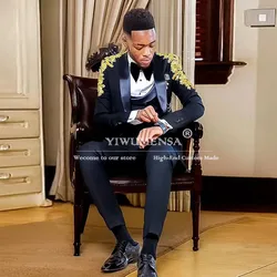 Luxury Man Formal Occasion Suits Slim Fit Gold Beaded Stones Embroidered Tuxedos Customized Man Business Banquet Prom Blazers