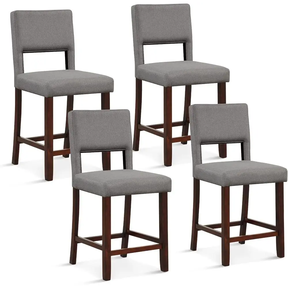 

Набор из 4 льняных барных стульев, высота 62 см, с полыми спинками, ножки из каучукового дерева, бежевый, для кухонного острова, столовой