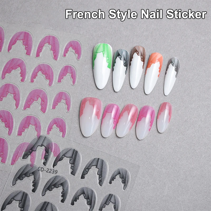 

Colorful Hemline French Nail Art Stickers Nail Decals 3D Self-Adhesive Charm Nail Sliders DIY Nail Decorations Stencil Tools