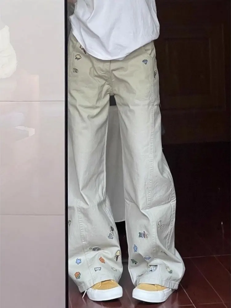 

Новые модные женские джинсы-клеш с вышивкой в стиле ретро, прямого кроя, с высокой талией, в пол, для зимы