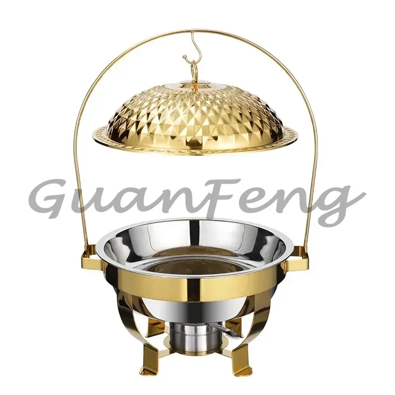 Hotel Catering Luxury Stainless Steel Chafing Dish Diamond Pattern Hanging Lid Alcohol Thermal Buffet Food Warmer