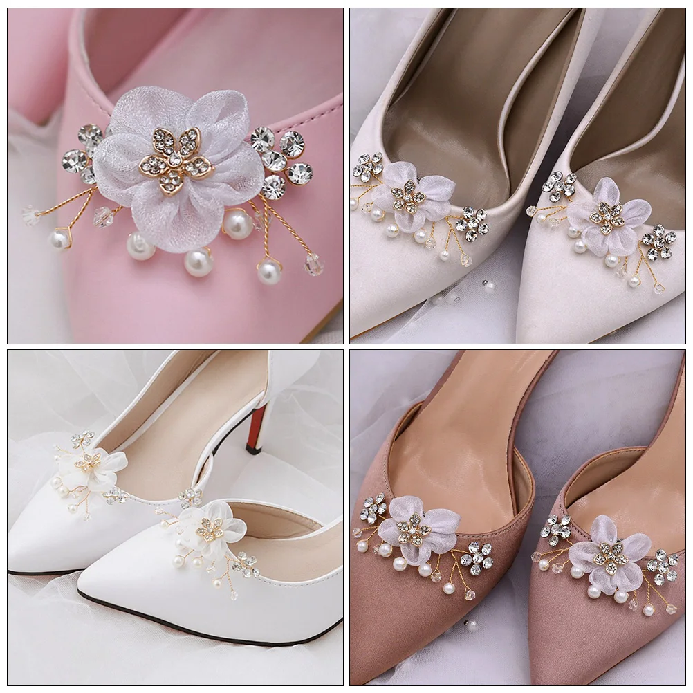 

Rhinestone Flower Shoe Clips for Women Heels Embellishments Crystal Bridal Shoes Accessories Pearl Decorations Non Dancing