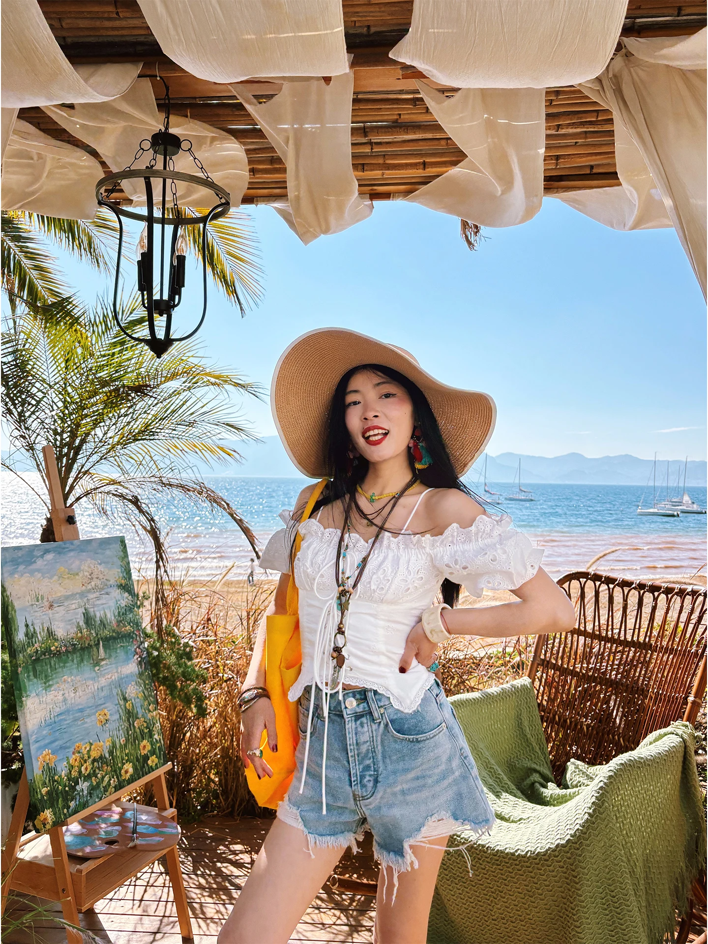 

Feng Hot Girl Beach Ripped A-Line Slimming Denim Shorts Women High Waist Slim Fit Versatile Hot Pants Summer Sexy Style