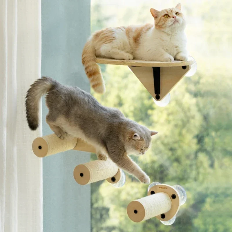 Small Cat Climbing Frame with Suction Cups Cats Window Hammock Tower Scratching Post Accessories Wall Climbing Set Toy for Cats