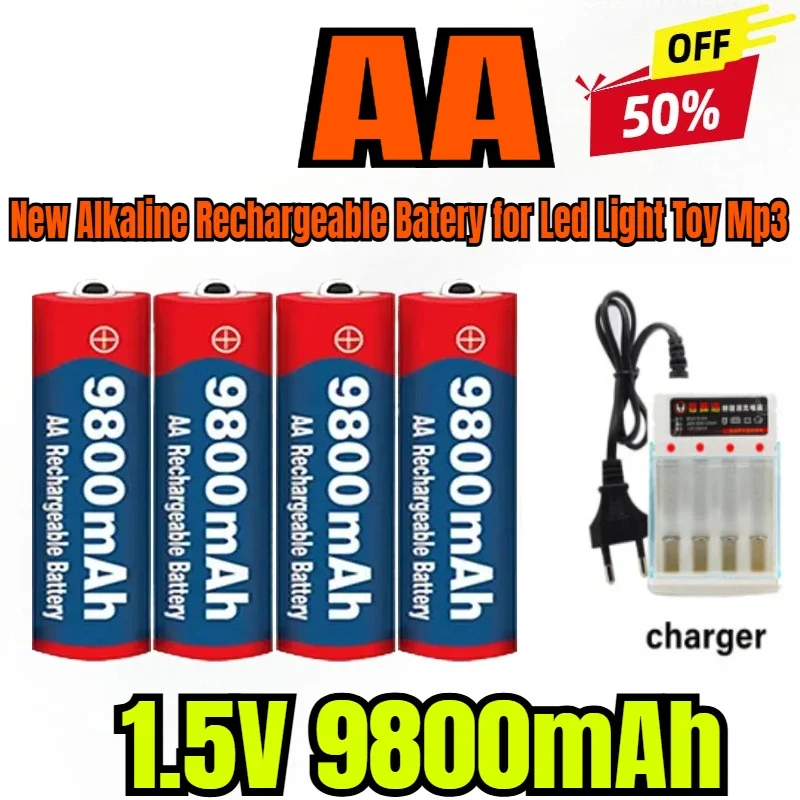 

2-100PCS New AA Rechargeable Battery 9800mah 1.5V New Alkaline Rechargeable Batery for Led Light Toy Mp3