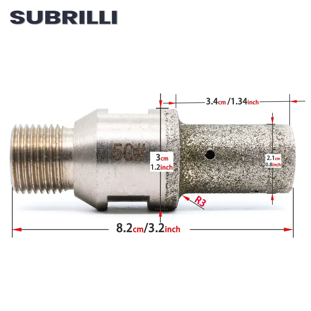 SUBRILLI Electroplated Diamond Finger Router Bit Cnc Milling Cutter For Stone Glass Hole Drilling Edge Grinding 1/2 Gas Thread