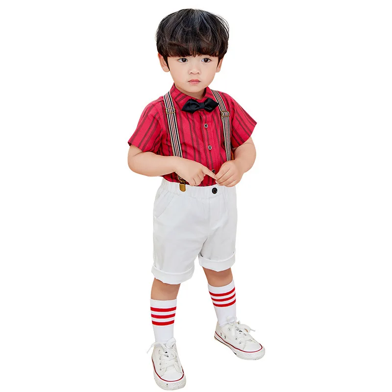 costume enfant garçon/Bow tie Decorated Boys 4-piece Brace Suit Set /Children's Birthday Party Wear 3425