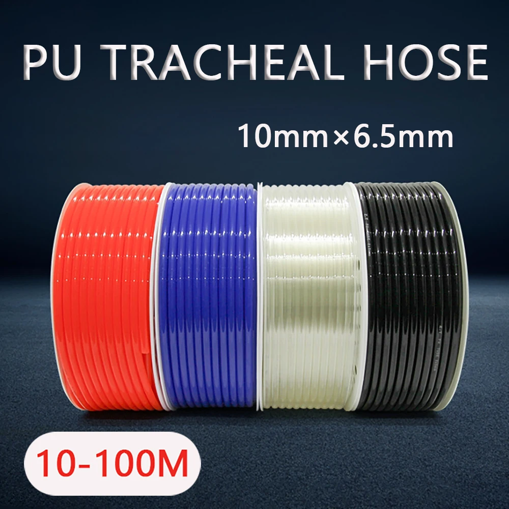 

Pneumatic Tube 10M-100M 10*6.5 mm Flexible Air Hose For Compressor Black Blue Red Transparent PU Polyurethane Tube