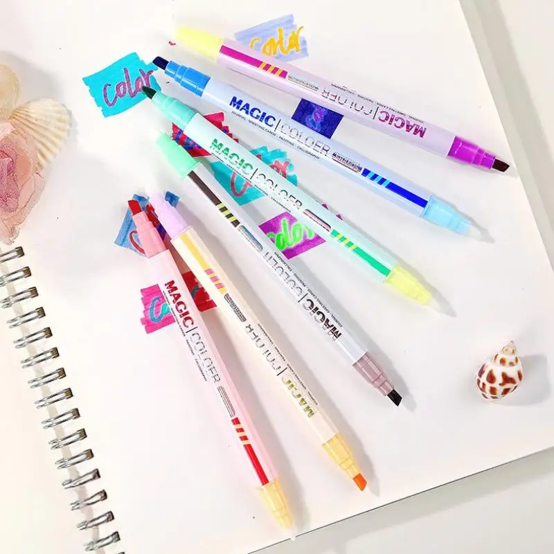 

6/12 шт. двусторонний волшебный цветной маркер, сменный маркер, набор ручек, студенческий дневник, скрапбук, живопись, сделай сам, офисные принадлежности