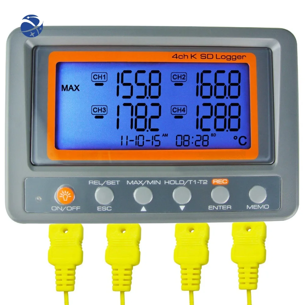 YUNYI Portable/Wallmount Digital 4 Channel -328~2498 degree F/C K Type Thermocouple 2GB SD Card Temperature Thermometer Logger