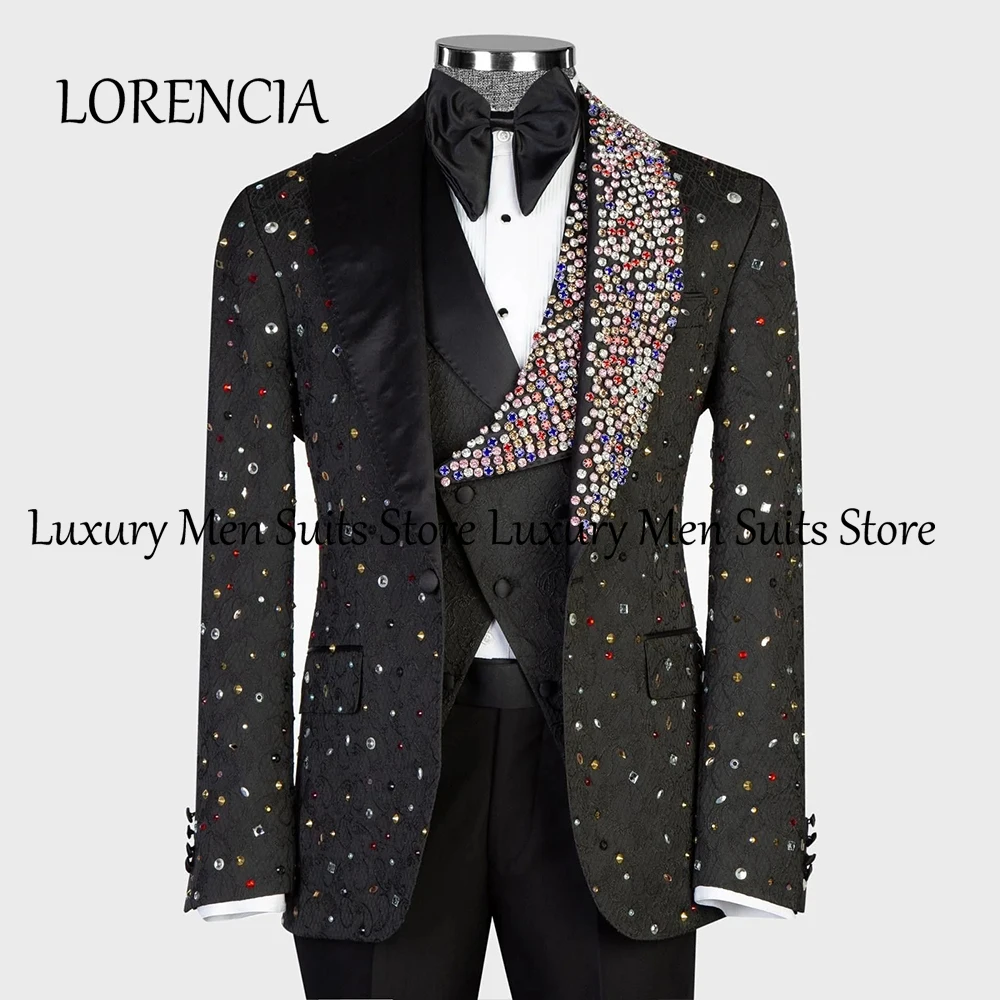 

Colorful Diamond Suit for Male 3 Pieces Sparkling Tuxedos Wedding Party Groom Customized Blazer Pants ternos masculino completo