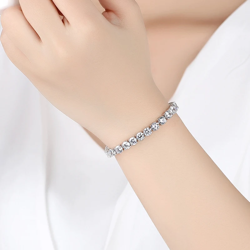 2019 New Fashion Green Crystal Friendship Bracelets Bangles for Women Silver Color Round Zircon Charm Bracelet Braclet Gifts