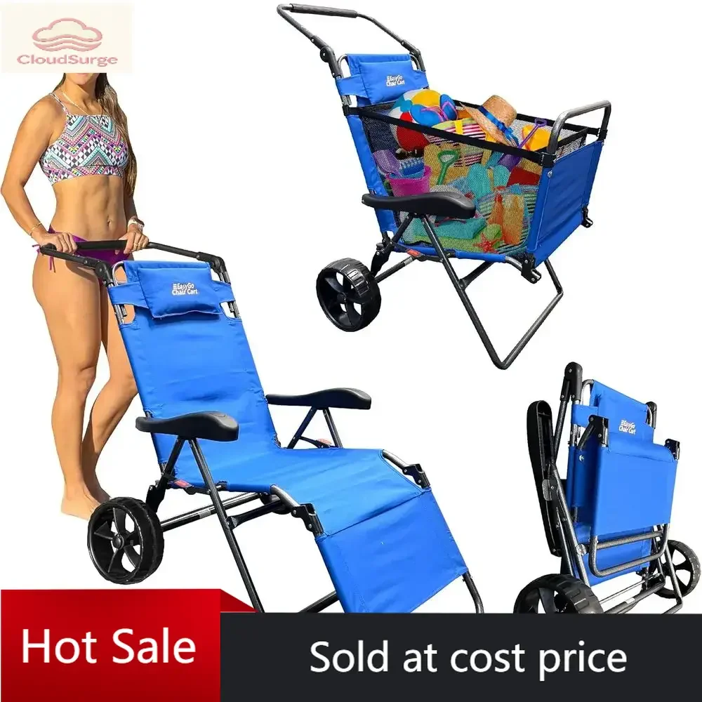 Activity limited-time pricePromotionConvertible Beach Cart with Chair, Large Wheels, Easy Transport, Spacious, Blue