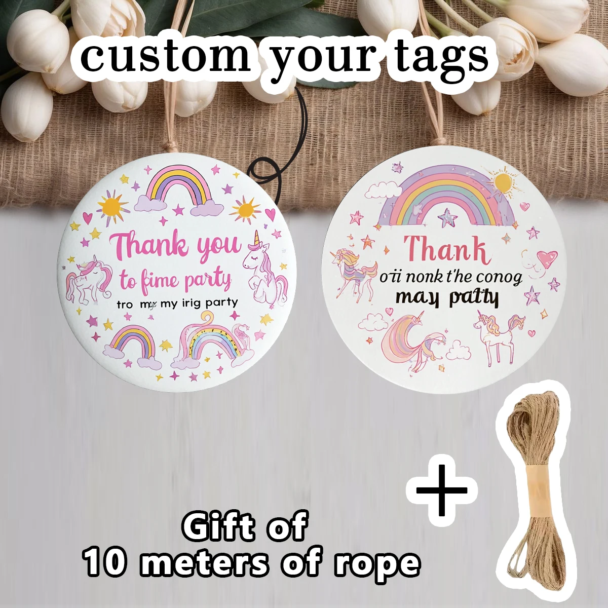 

90PCS customized hanging decorations, suitable for handicrafts and DIY artisan brand gift packaging (includes 10m thin rope).