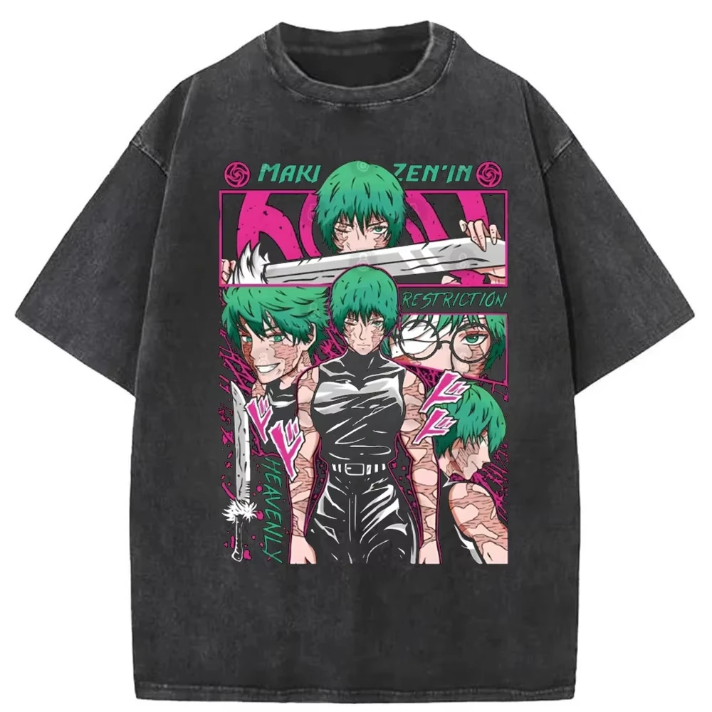 

Jujutsu Kaisen Vintage Washed Cotton T-Shirt,Classic Anime Pattern Casual Short Sleeve Tee for Men Women Teens Daily Wear Tops