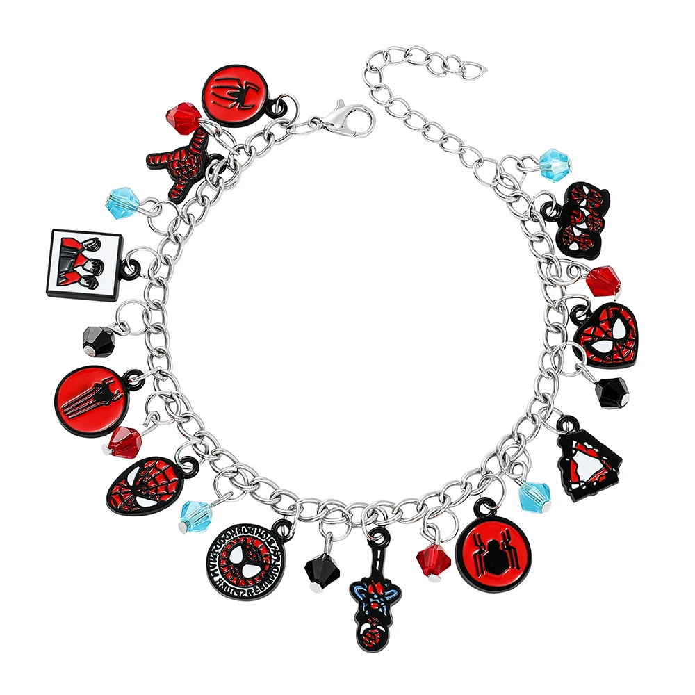 Bracciale con Ciondolo Anime a Forma di Ragno, Charm Smaltato, Catena Artigianale in Lega, Idea Regalo Unica per Uomini e Donne