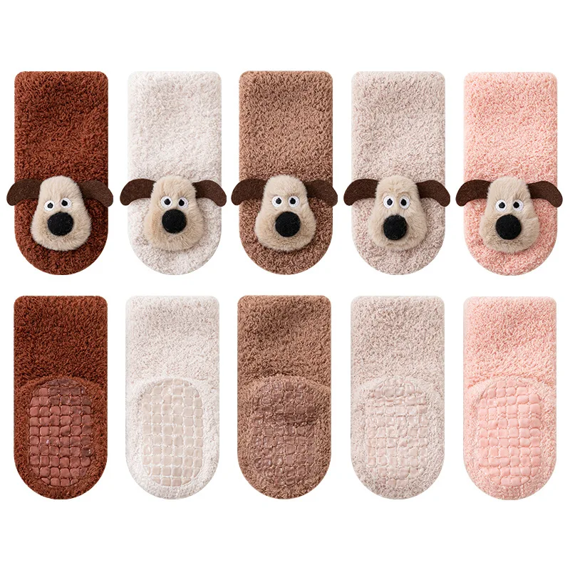 Детские зимние термоноски, 2 пары, ультрамягкие плюшевые полусторонние противоскользящие носки-тапочки для щенков для новорожденных, ползающих малышей