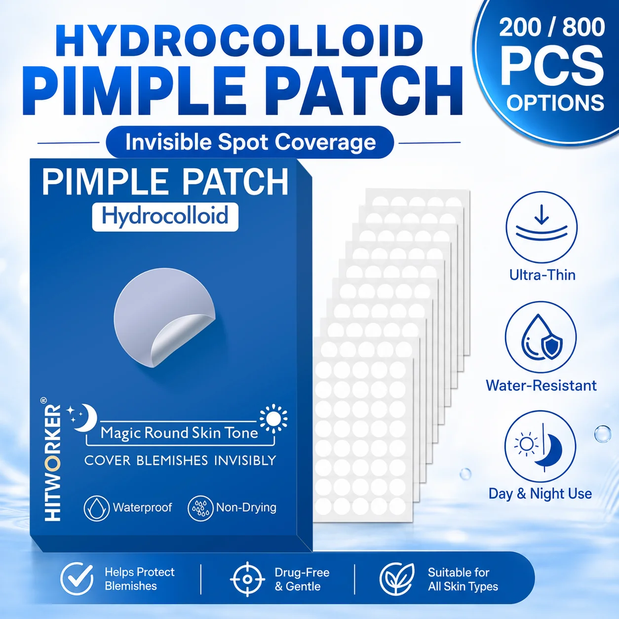200/800PCS Hydrocolloid Pimple Patch Acne Spot Cover Invisible Blemish Stickers Oil Absorbing Face Care