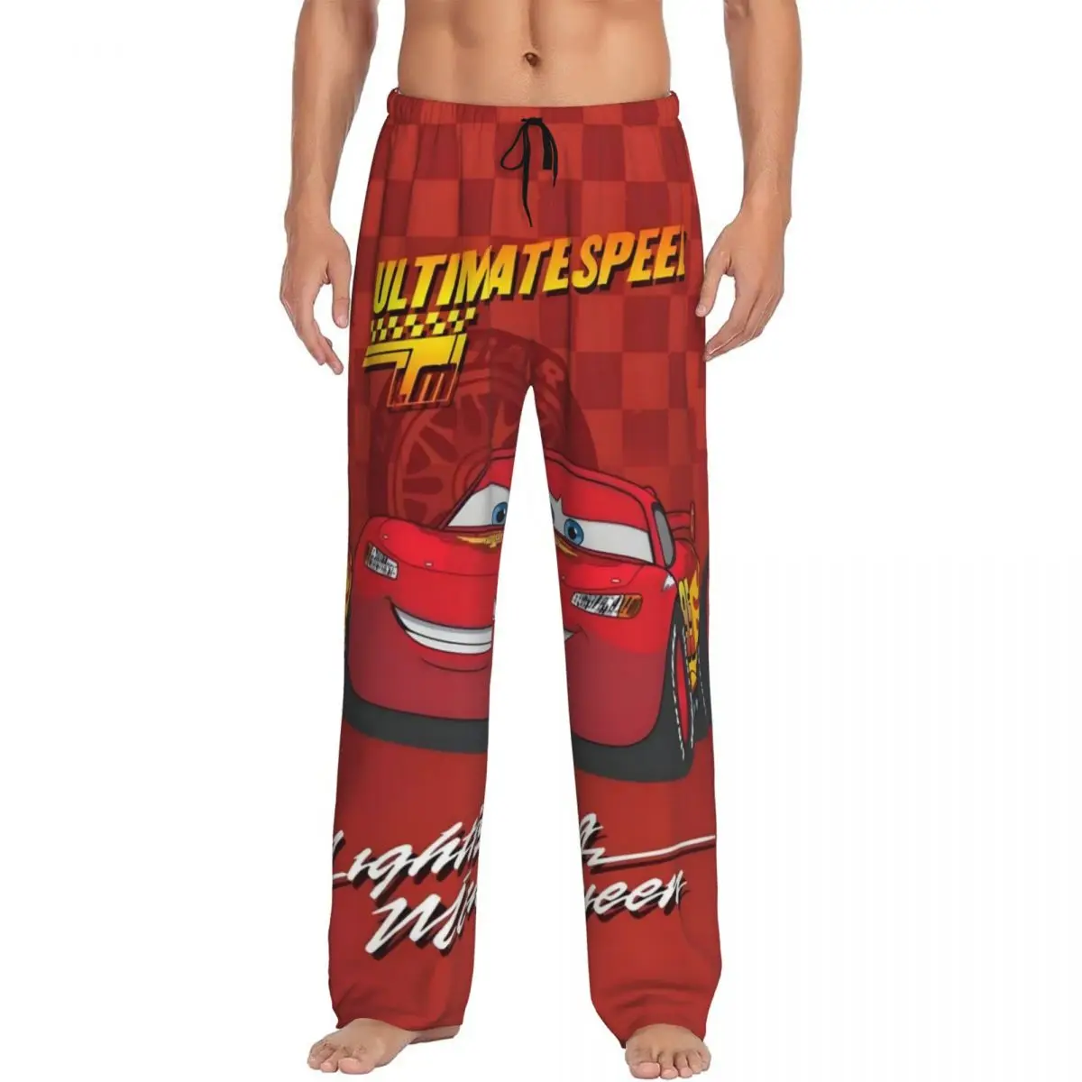 

Пижамные штаны Lightning McQueen на заказ, одежда для сна для мужчин, эластичный пояс, штаны с автомобилями, штаны для сна с карманами