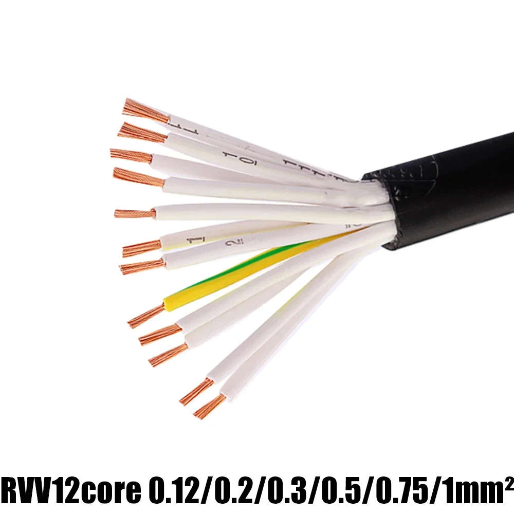 

Oxygen Free Copper Wire RVV Cable 17AWG 18AWG 20AWG 22AWG 24AWG 0.2/0.3/0.5/0.75/1.0MM2 RVV 12 Cores Pins 5M Black White Line