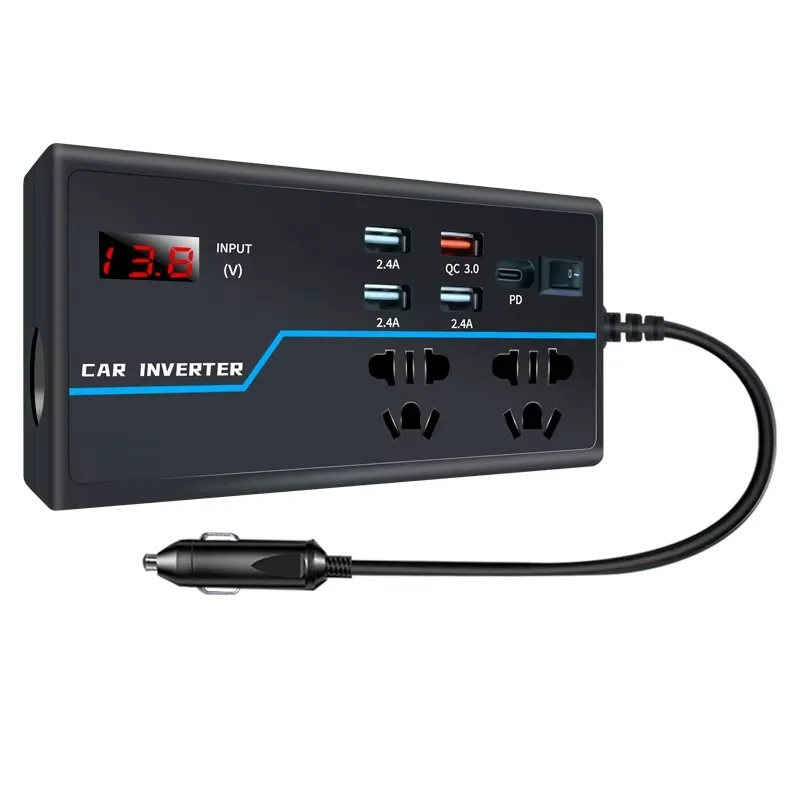 

2025 New Multi Functional 12v/24V 110v/220V 200w Car Inverter Converter Fast Charger Phone Socket Car Charger Adapter