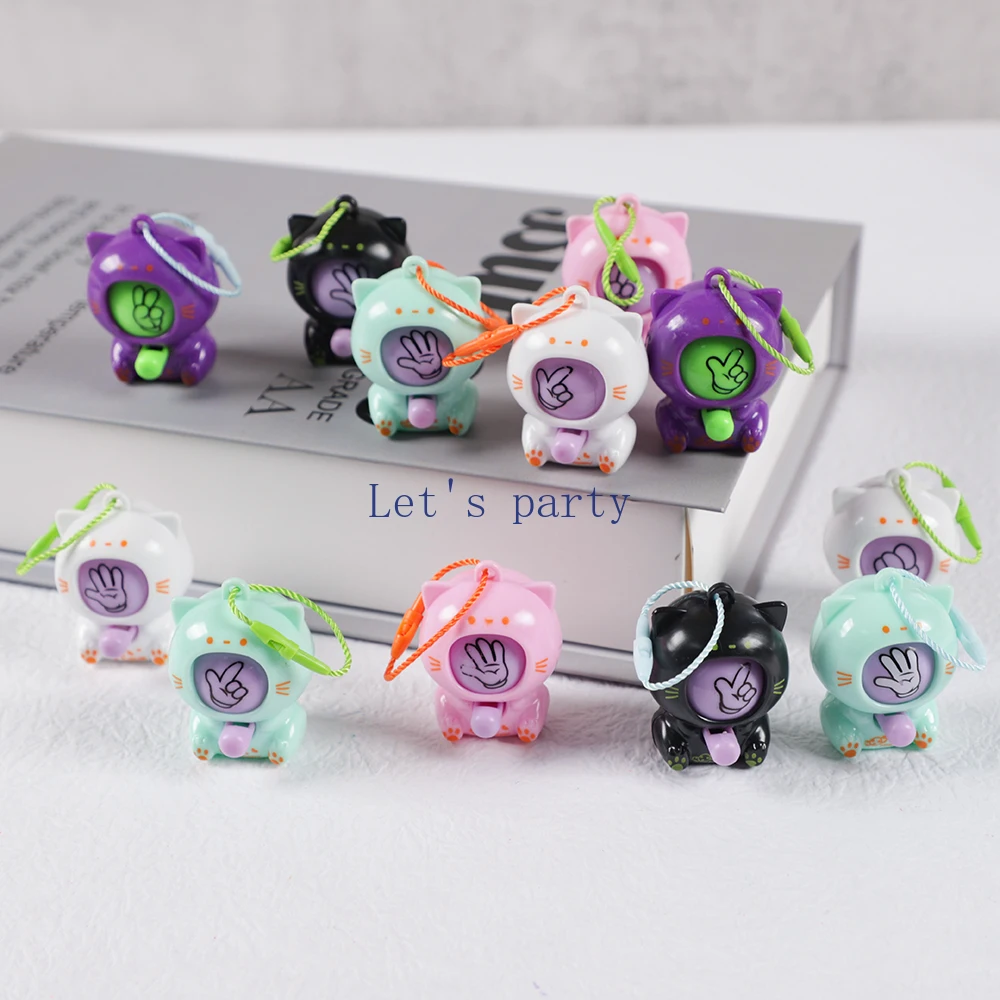 10Pcs Mini Cute Cat Rock-paper-nożyczki Brelok do kluczy Zabawki dla dzieci Urodziny Party Faworyci Torba na prezenty Baby Shower Prezenty dla gości